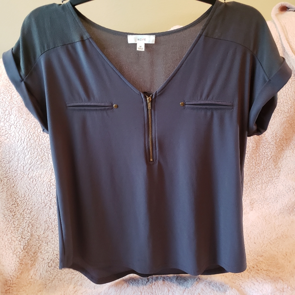 Grey Blouse with Gold Detailing